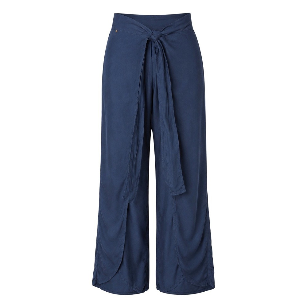 Skemo Basics Blue Wrap Front Tie Waist Tulip Hem Boho Wide Leg Pants Size S